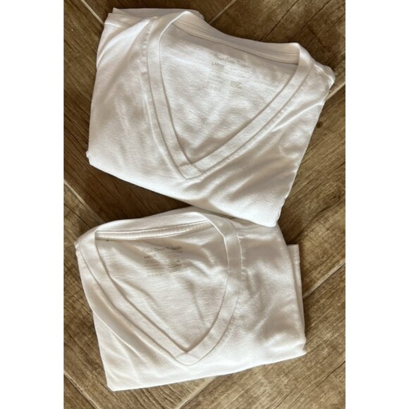Lot 2 Fresh Clean Tees Shirt Men's Large White V Neck Short Sleeve Casual - Picture 1 of 4